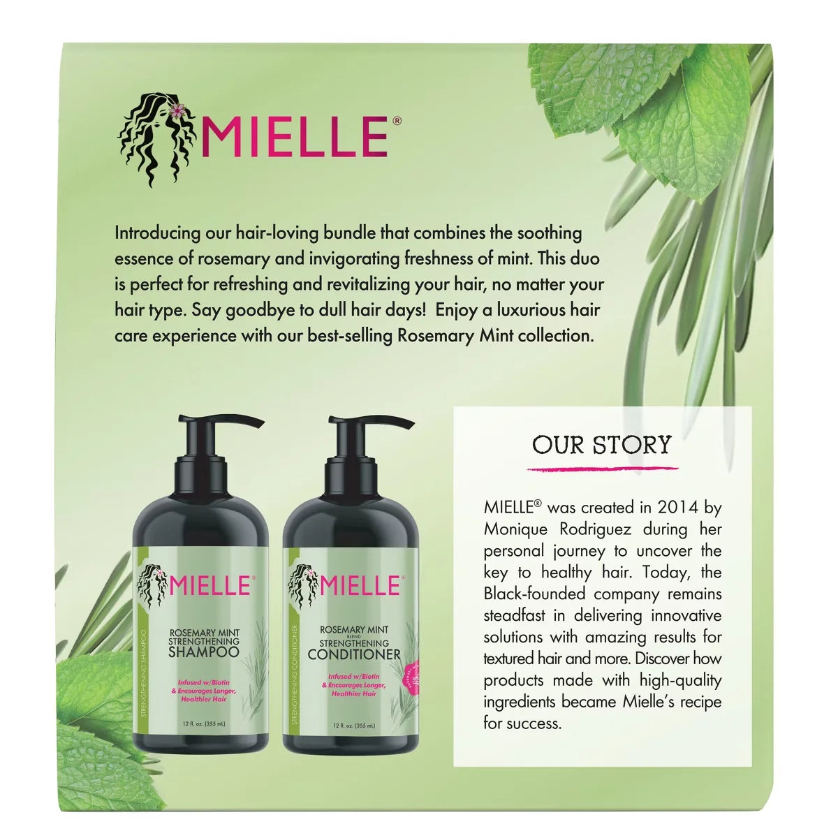 Mielle Organics Shampoo + Conditioner Combo Pack - Rosemary Mint - 24 fl oz: Moisturizing, Textured Hair, Liquid Form