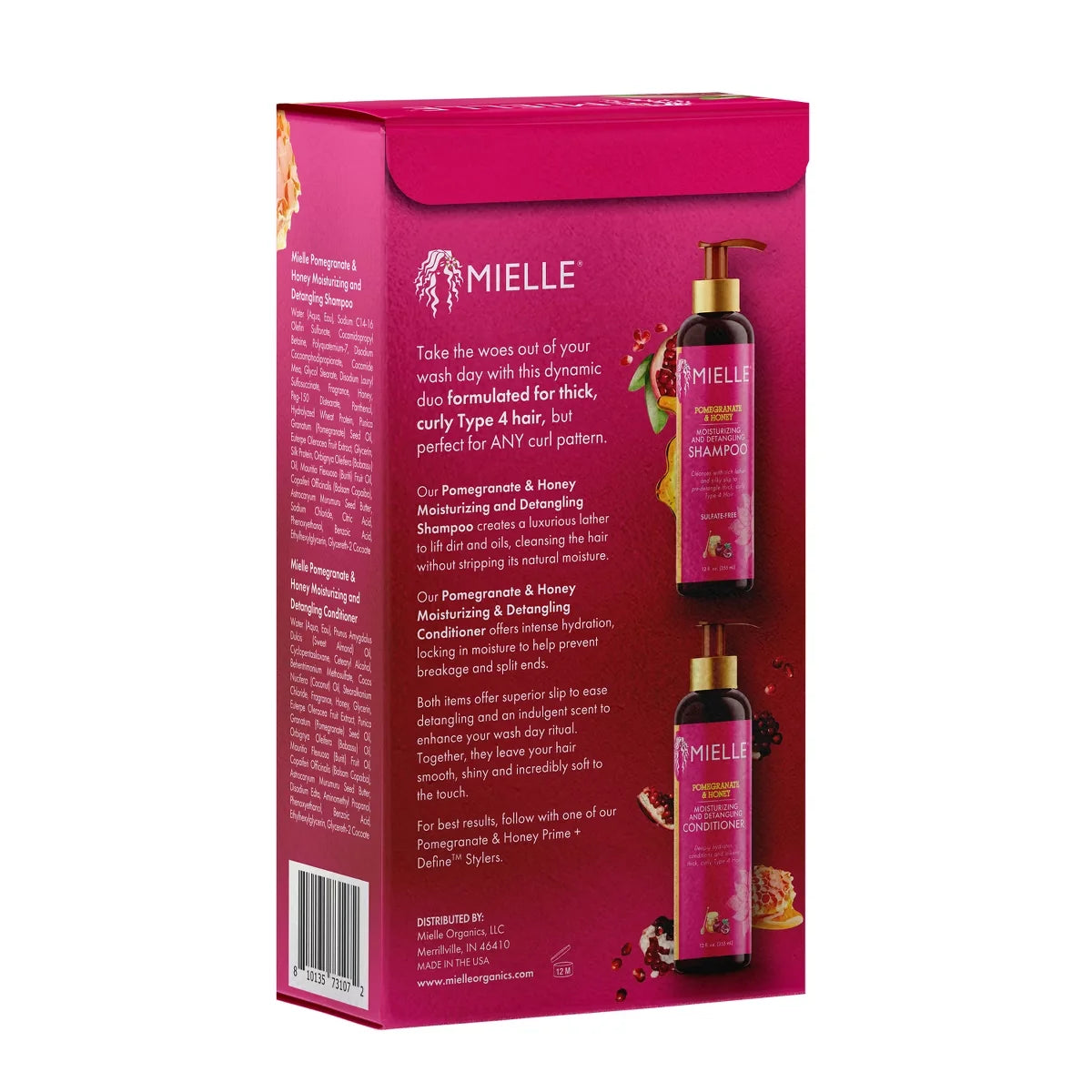 Mielle Organics Pomegranate & Honey Shampoo and Conditioner Set: All Hair Types, Basic Cleansing & Conditioning, Cream Form, 24 fl oz