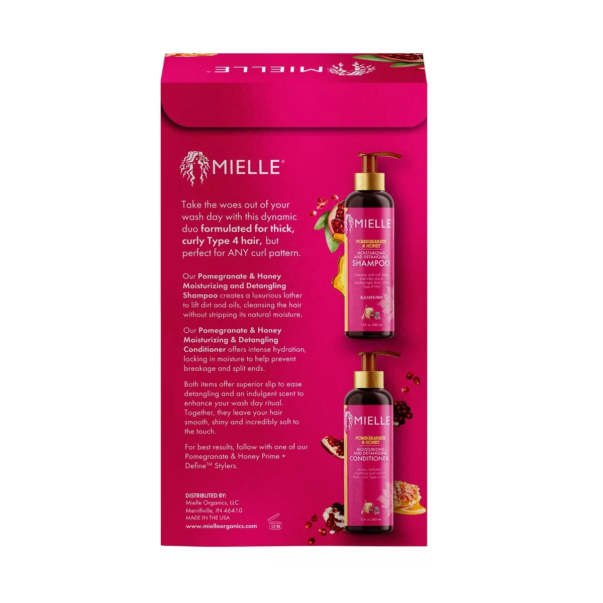 Mielle Organics Pomegranate & Honey Shampoo and Conditioner Set: All Hair Types, Basic Cleansing & Conditioning, Cream Form, 24 fl oz