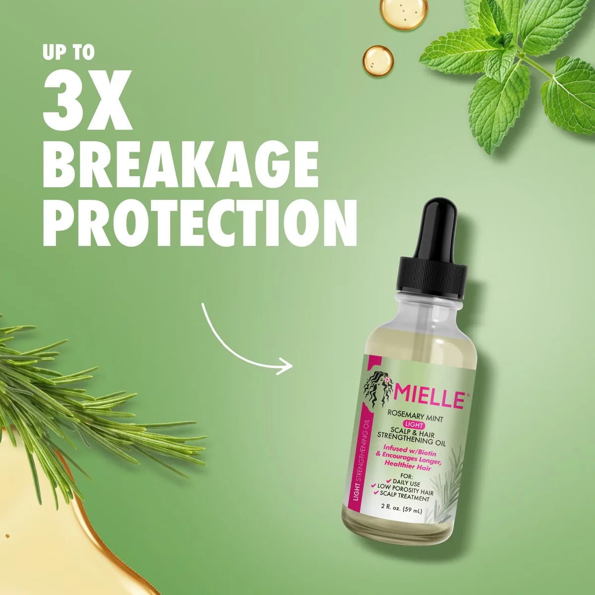 Mielle Organics Rosemary Mint Light Scalp & Hair Strengthening Oil - 2 fl oz: Paraben-Free, Sulfate-Free, Daily Use, Textured & All Hair Types