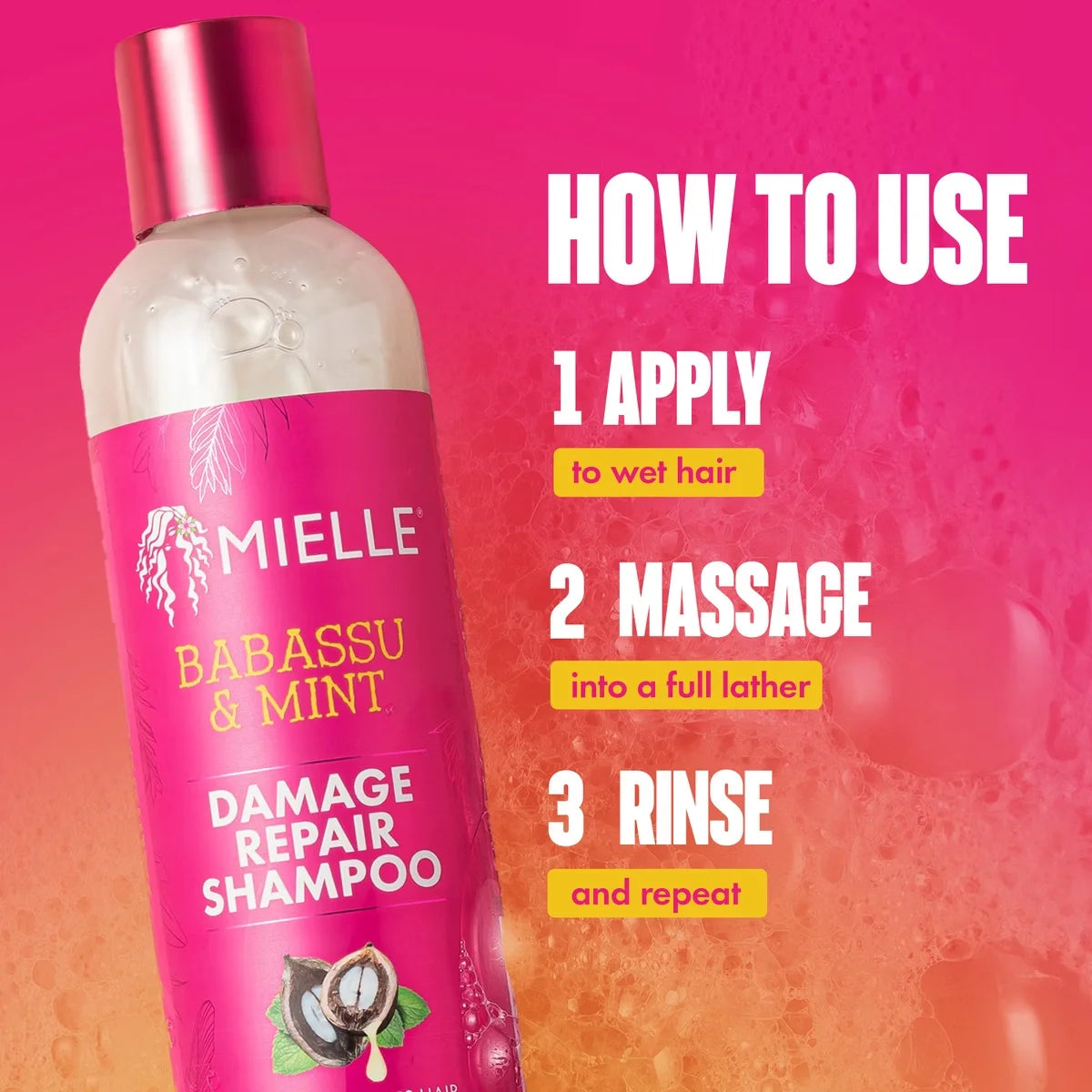 Mielle Organics Babassu & Mint Damage Repair Shampoo - 8 fl oz: For All Hair Types, Cream Form, Daily Use