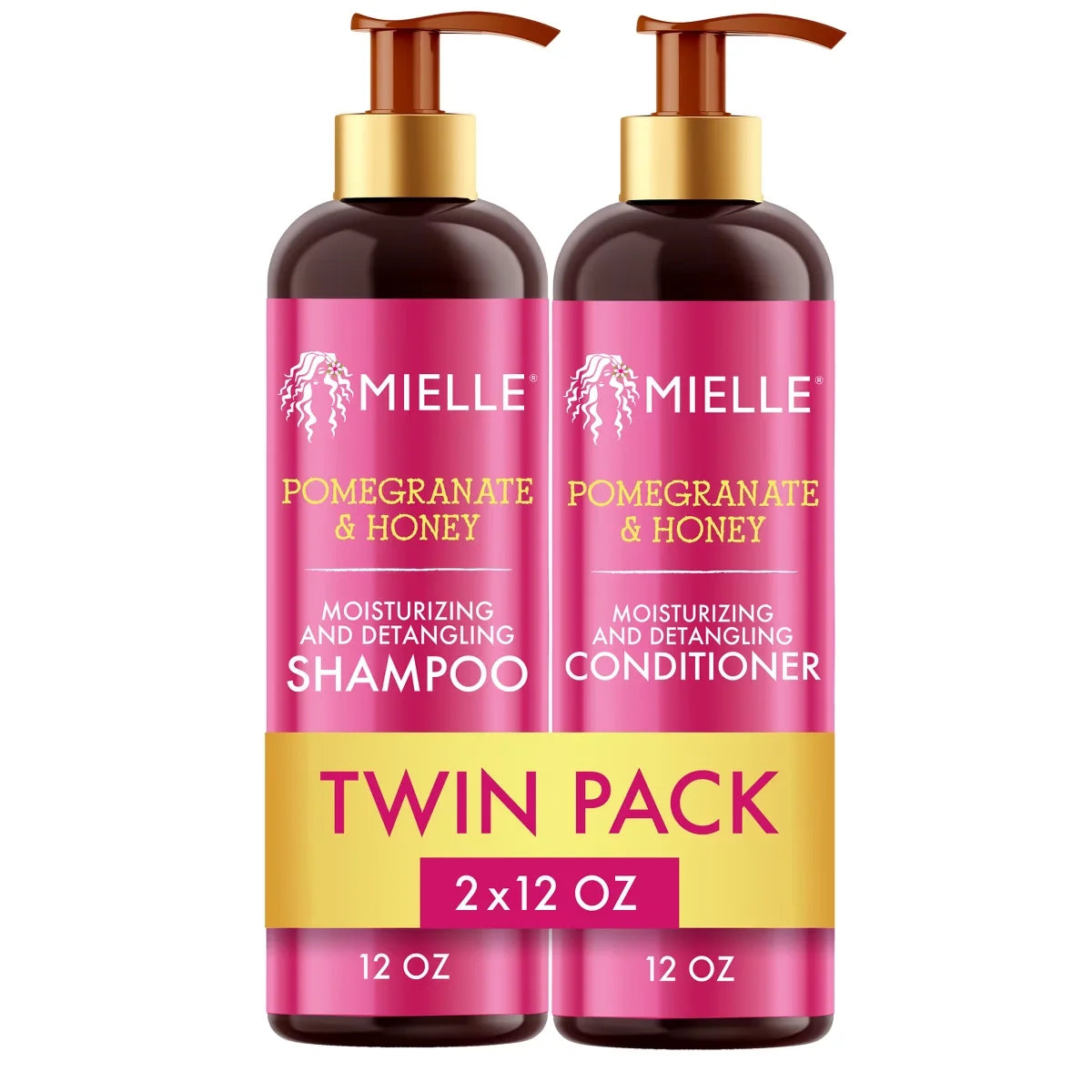 Mielle Organics Pomegranate & Honey Shampoo and Conditioner Set: All Hair Types, Basic Cleansing & Conditioning, Cream Form, 24 fl oz