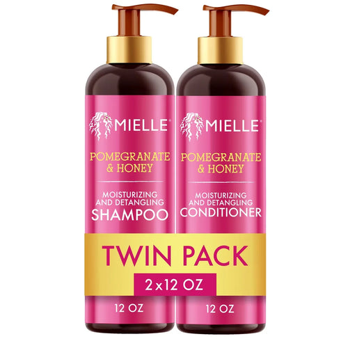 Mielle Organics Pomegranate & Honey Shampoo and Conditioner Set: All Hair Types, Basic Cleansing & Conditioning, Cream Form, 24 fl oz
