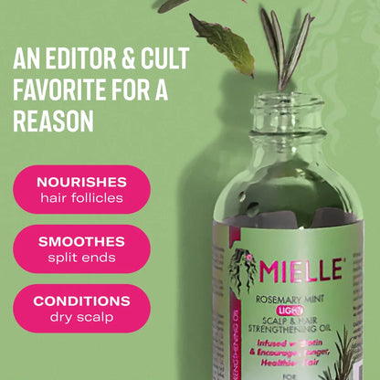 Mielle Organics Rosemary Mint Light Scalp & Hair Strengthening Oil - 2 fl oz: Paraben-Free, Sulfate-Free, Daily Use, Textured & All Hair Types