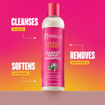 Mielle Organics Babassu & Mint Damage Repair Shampoo - 8 fl oz: For All Hair Types, Cream Form, Daily Use