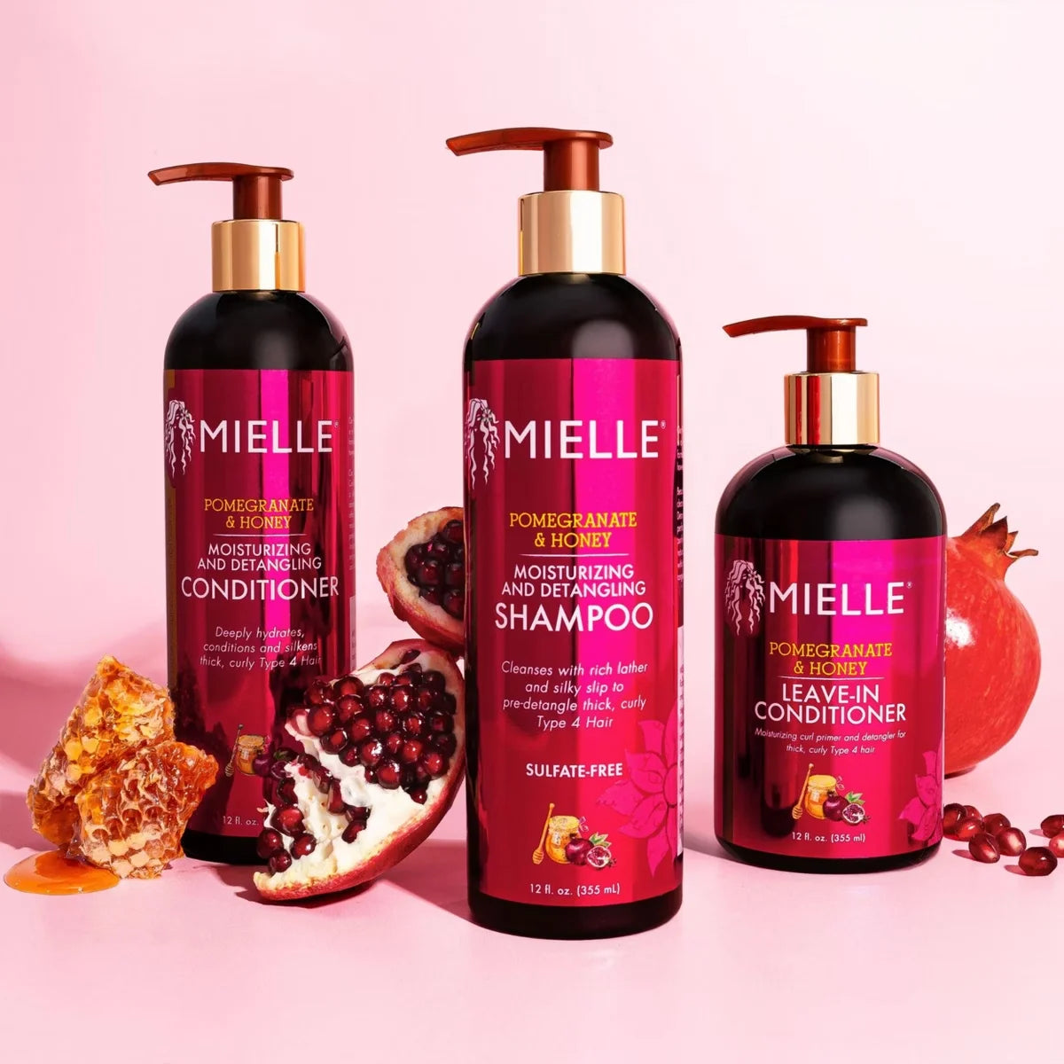 Mielle Organics Pomegranate & Honey Shampoo and Conditioner Set: All Hair Types, Basic Cleansing & Conditioning, Cream Form, 24 fl oz