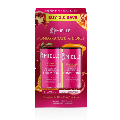 Mielle Organics Pomegranate & Honey Shampoo and Conditioner Set: All Hair Types, Basic Cleansing & Conditioning, Cream Form, 24 fl oz