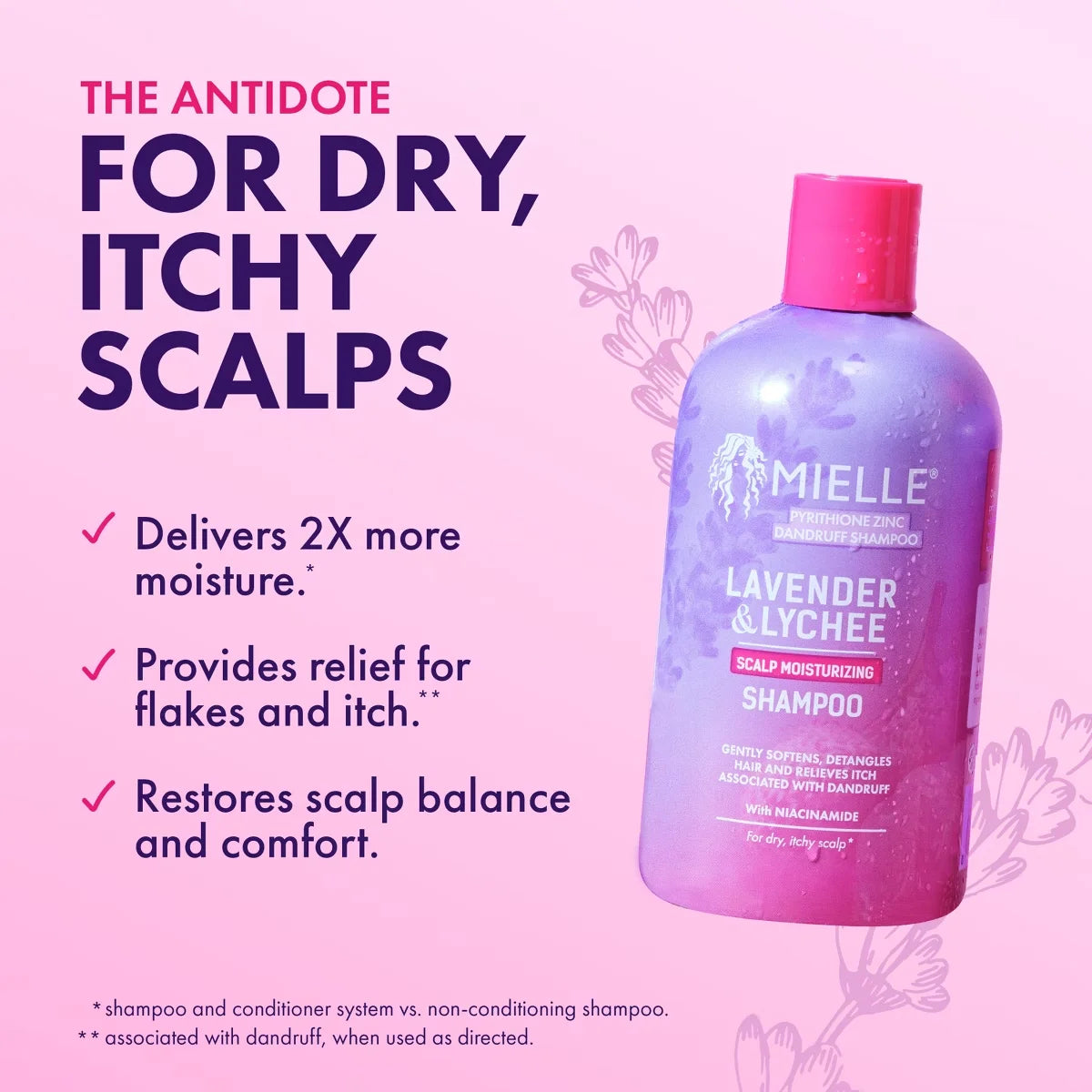 Mielle Organics Scalp Soothing Shampoo - Lavender & Lychee - 12 fl oz: For Textured Hair, Liquid Formula