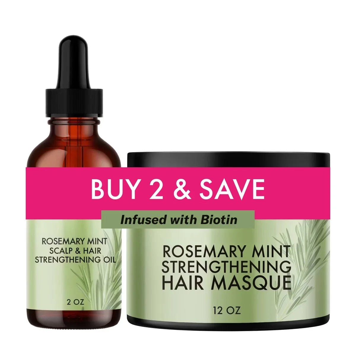 Mielle Organics Rosemary Mint 12oz Strengthening Hair Masque + 2 fl oz Scalp & Strengthening Hair Oil