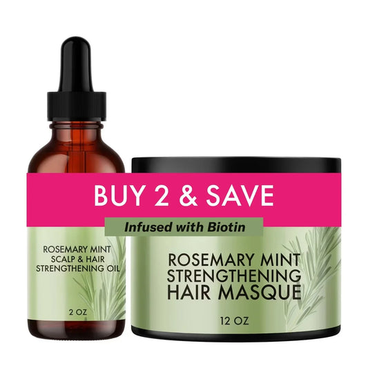 Mielle Organics Rosemary Mint 12oz Strengthening Hair Masque + 2 fl oz Scalp & Strengthening Hair Oil