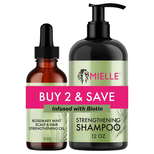 Mielle Organics Rosemary Mint 12 fl oz Strengthening Shampoo + 2 fl oz Scalp & Strengthening Hair Oil