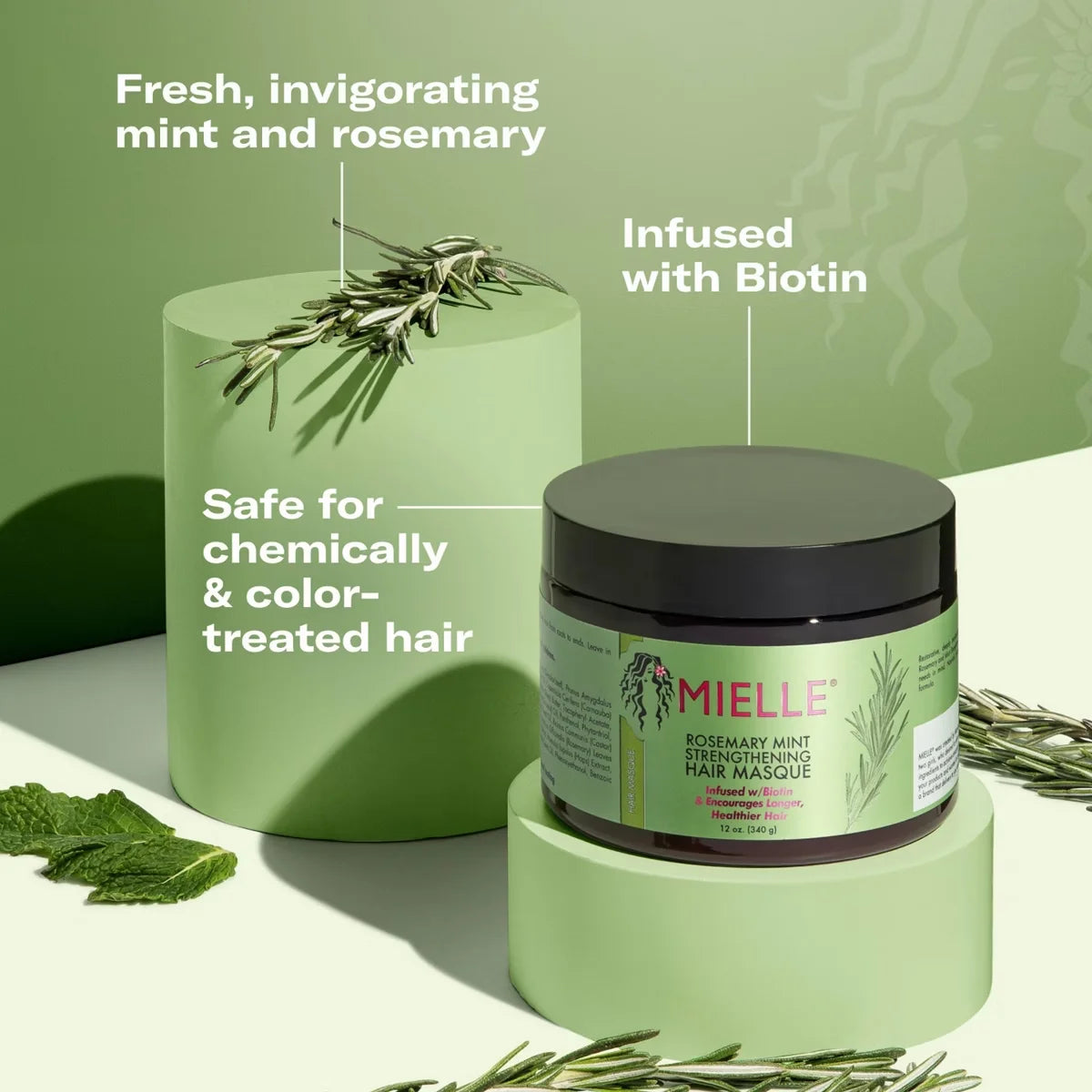 Mielle Organics Rosemary Mint 12oz Strengthening Hair Masque + 2 fl oz Scalp & Strengthening Hair Oil
