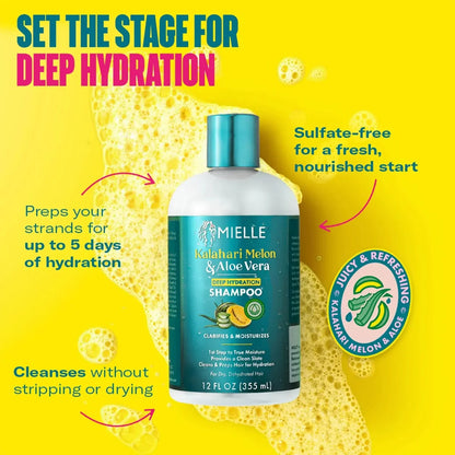 Mielle Organics Kalahari Melon & Aloe Vera Deep Hydration Shampoo - 12 fl oz: Cream, Daily Use, Basic Cleansing, Strengthening